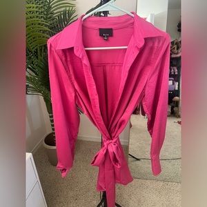 Pink button down dress with tie